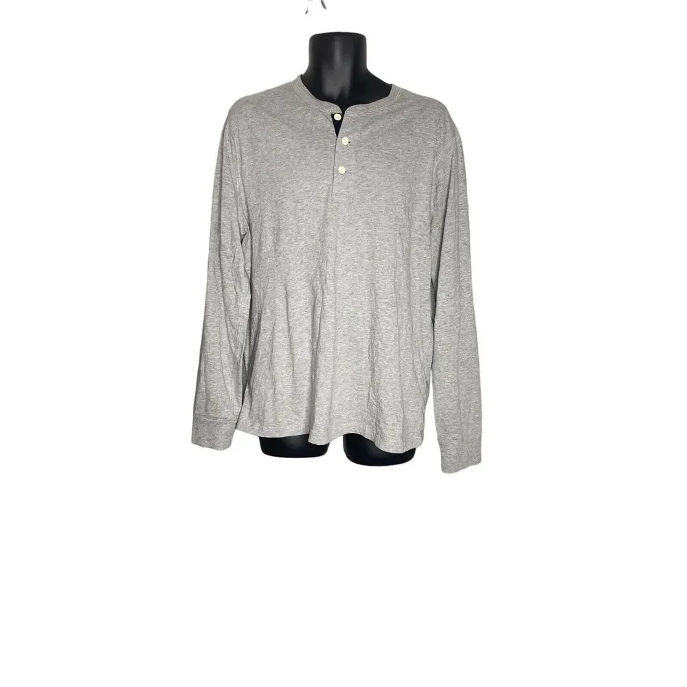 J.CREW Mens Jersey Henley with Plaid Lining Long Sleeve Gray Size XL